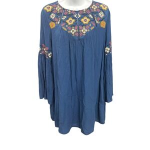 Francescas Blue Rain Embroidered Bell Sleeve Tunic Top Womens‎ XS NWT